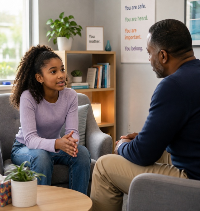 Teenager in therapy session