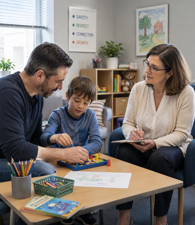 Family accessing structured therapeutic visitation
